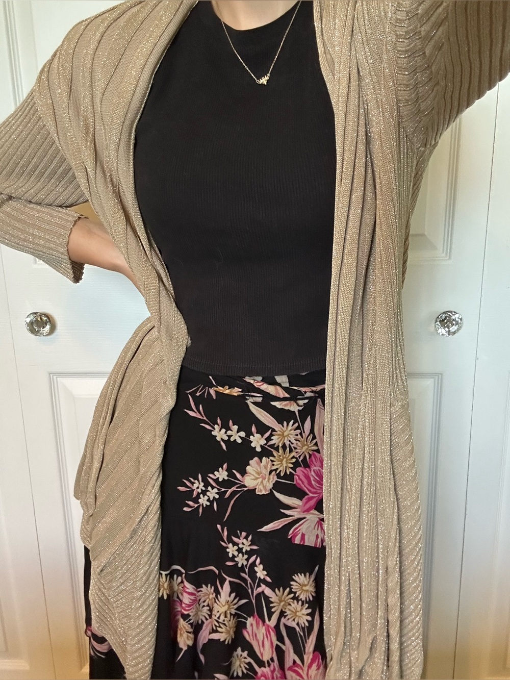 ✨ Sparkle Tan Flowy Open Drape Cardigan